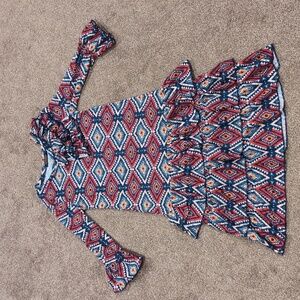 Geometric Patterned Ruffle Sleeve Dress